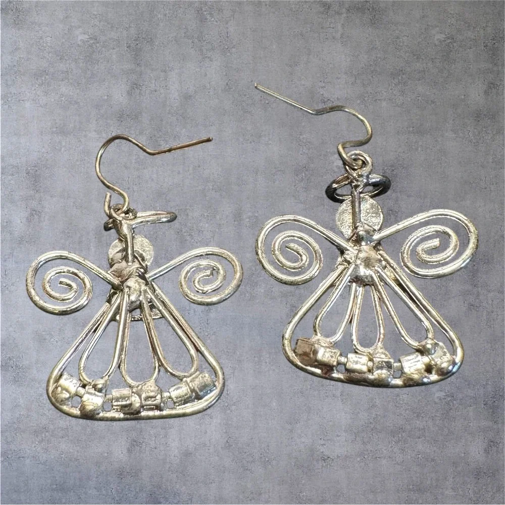 Angel Drop Earrings‎ Womens Silver Tone Yellow Enamle Clear Rhinestone Dangle